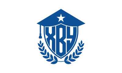 XBY three letter iconic academic logo design vector template. monogram, abstract, school, college, university, graduation cap symbol logo, shield, model, institute, educational, coaching canter, tech