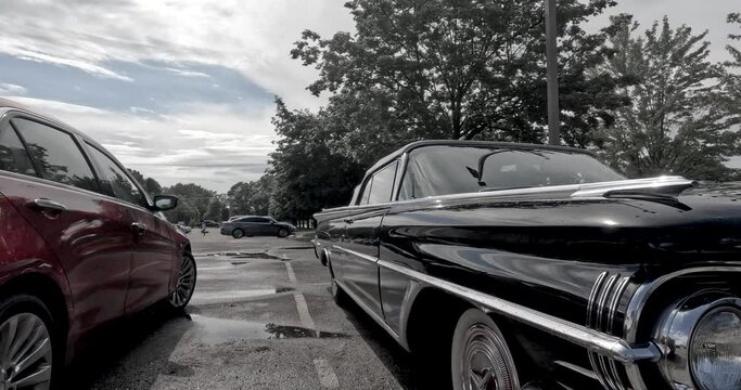  Close up view of vintage cars at traditional Sunday Cruise in Milford, Michigan, USA