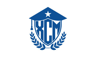 XCM three letter iconic academic logo design vector template. monogram, abstract, school, college, university, graduation cap symbol logo, shield, model, institute, educational, coaching canter, tech