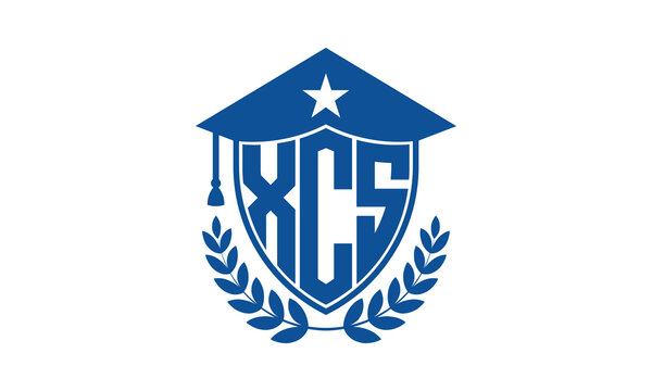 XCS three letter iconic academic logo design vector template. monogram, abstract, school, college, university, graduation cap symbol logo, shield, model, institute, educational, coaching canter, tech