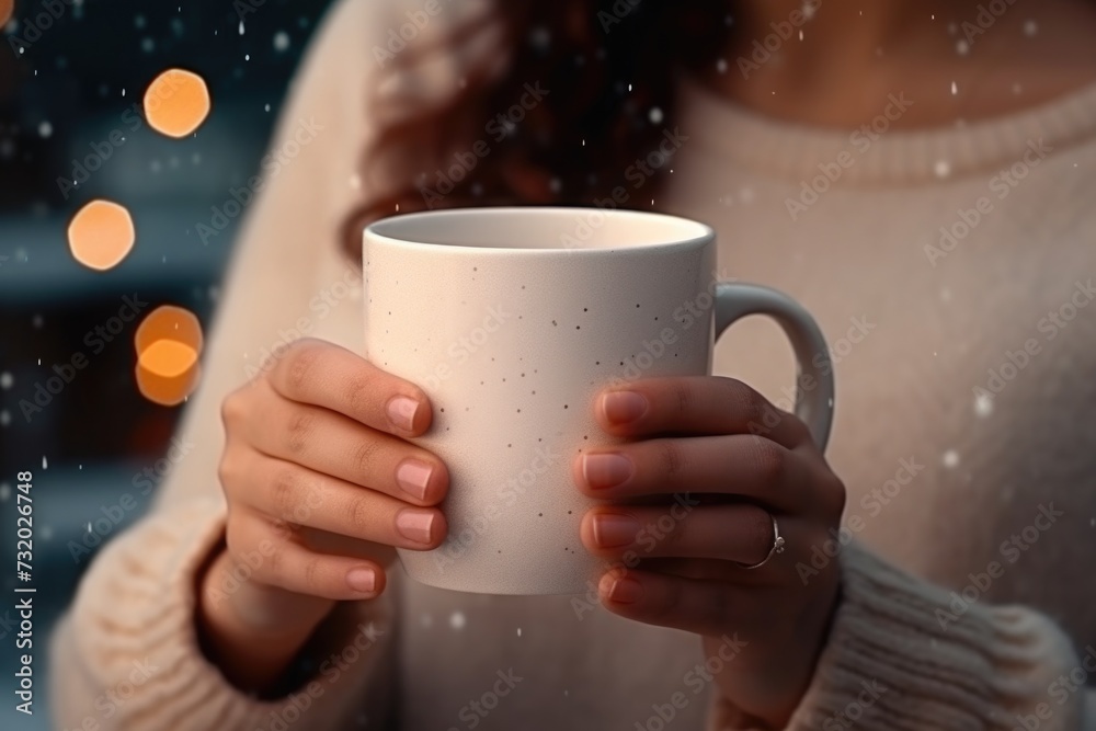 Wall mural Close-up in female hands of coffee mug