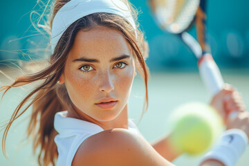 Beautiful young woman brunette  athlete tennis player retro portrait. 