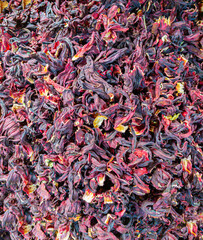 Dried Hibiscus flowers background.