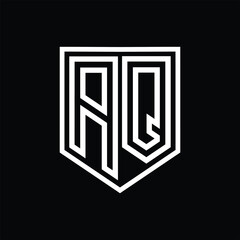 AQ Letter Logo monogram shield geometric line inside shield isolated style design