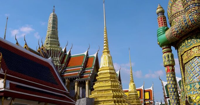 intricate architecture of Wat Phra Kaew temple in Bangkok, Thailand.