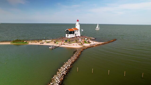 Paard van Marken beautiful Marken island lighthouse in the Netherlands, It was built in 1839.
