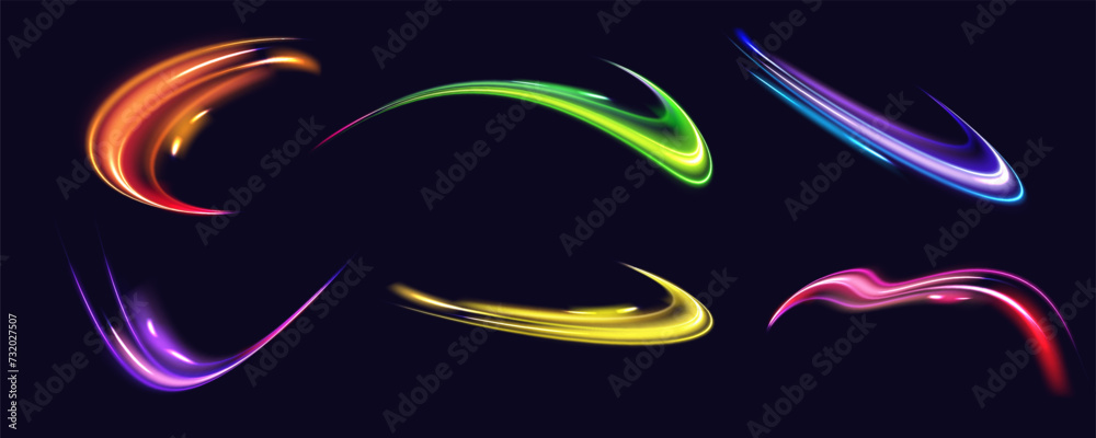 Poster abstract energy in the form of stripe, arc, curl and zigzag in neon colors with light effect. и acce