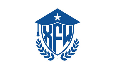 XFW three letter iconic academic logo design vector template. monogram, abstract, school, college, university, graduation cap symbol logo, shield, model, institute, educational, coaching canter, tech