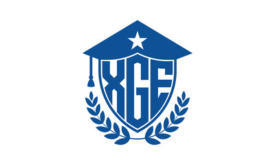 XGE three letter iconic academic logo design vector template. monogram, abstract, school, college, university, graduation cap symbol logo, shield, model, institute, educational, coaching canter, tech