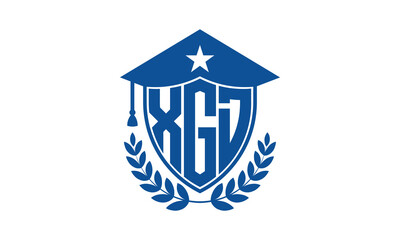 XGD three letter iconic academic logo design vector template. monogram, abstract, school, college, university, graduation cap symbol logo, shield, model, institute, educational, coaching canter, tech