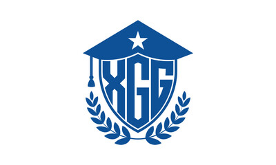 XGG three letter iconic academic logo design vector template. monogram, abstract, school, college, university, graduation cap symbol logo, shield, model, institute, educational, coaching canter, tech