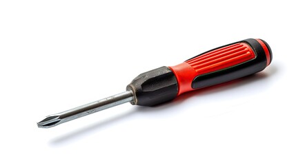 Building essentials: Red black screwdriver isolated on a white background. Builder's and electrician's tool. Tools concept