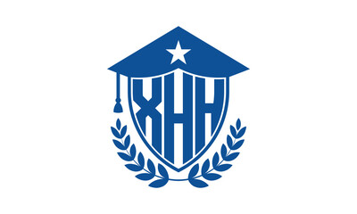 XHH three letter iconic academic logo design vector template. monogram, abstract, school, college, university, graduation cap symbol logo, shield, model, institute, educational, coaching canter, tech