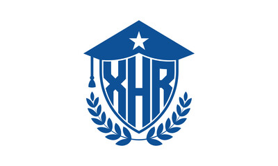 XHR three letter iconic academic logo design vector template. monogram, abstract, school, college, university, graduation cap symbol logo, shield, model, institute, educational, coaching canter, tech