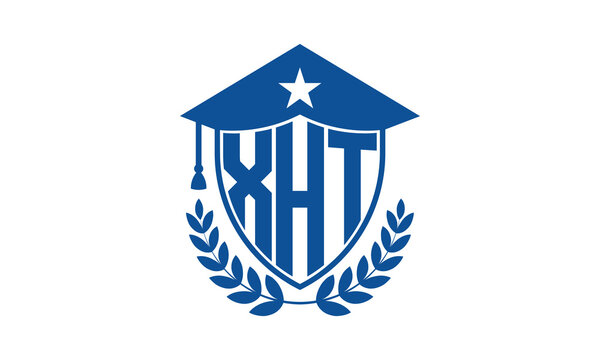 XHT three letter iconic academic logo design vector template. monogram, abstract, school, college, university, graduation cap symbol logo, shield, model, institute, educational, coaching canter, tech