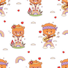 Seamless pattern with  hippy bears