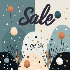 Happy Easter Sale banner. Sale Off 20% stylish typography with eggs accents in dark colors