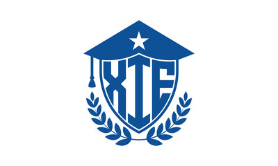 XIE three letter iconic academic logo design vector template. monogram, abstract, school, college, university, graduation cap symbol logo, shield, model, institute, educational, coaching canter, tech