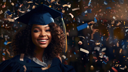 Woman celebrating graduation with room for text created with Generative AI technology