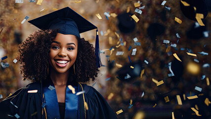 Woman celebrating graduation with room for text created with Generative AI technology