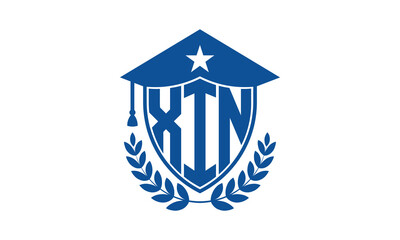XIN three letter iconic academic logo design vector template. monogram, abstract, school, college, university, graduation cap symbol logo, shield, model, institute, educational, coaching canter, tech