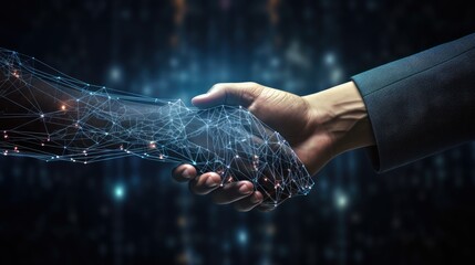 Hands of Robot holding hands with humans collaboration between artificial intelligence AI.