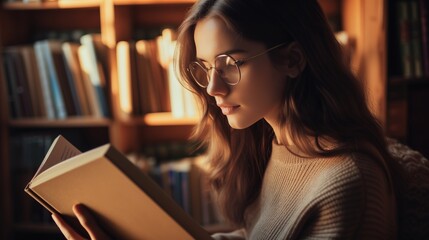 closeup portrait of a woman reading book, vintage photo style, Generative Ai