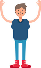 Beard Man Character Raising Hands
