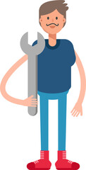 Beard Man Character Holding Wrench
