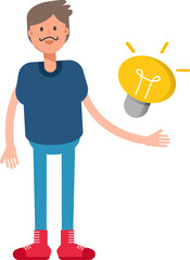 Beard Man Character and Light Bulb
