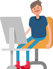 Beard Man Character Working on Desktop
