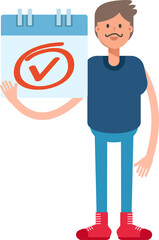 Beard Man Character and Check Mark Sign
