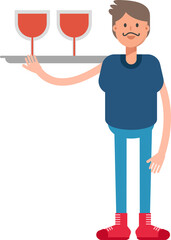 Beard Man Character Serving Wine Illustration
