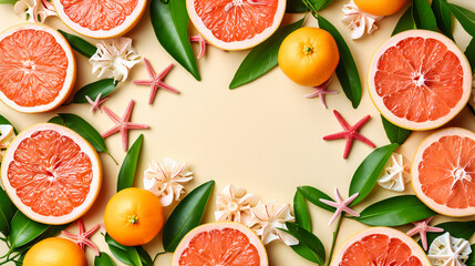 Fresh Citrus Fruits on a Vibrant Background, Healthy Summer Vibes with Oranges and Lemons