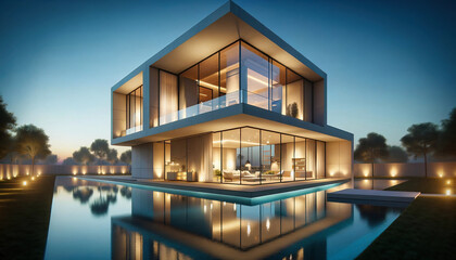 modern villa in the early evening