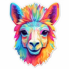 alpaca, colorful sticker on a white background, isolate. vibrant print.