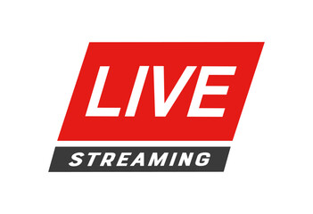 Live streaming icon.  Video broadcasting icon. Red live symbol for TV, news, movies, shows, webinar. Online stream icon isolated on white background.
