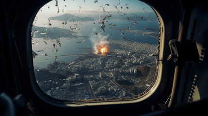 View of atomic explosion, observed through the window of a Super fortress aircraft