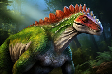 Illustration of Iguanodon, a herbivorous dinosaur with distinctive thumb spikes
