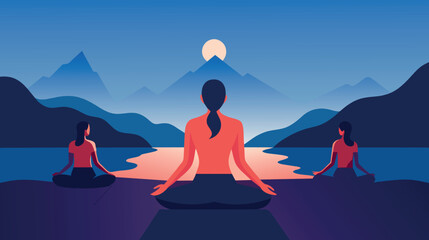 Obraz premium Woman Sitting in Lotus Position With Mountains in Background