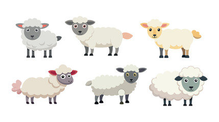 Assorted Cartoon Sheep Characters in Various Poses and Colors