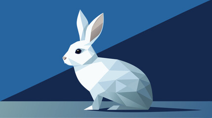 White Rabbit Sitting on Blue Floor