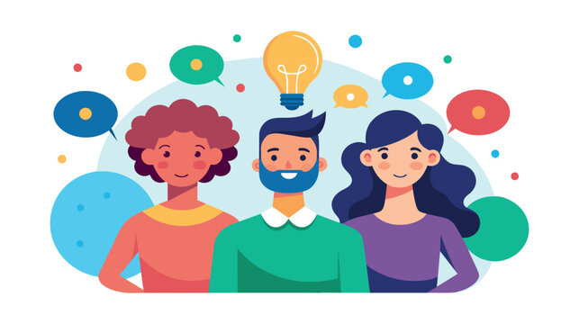 Creative team brainstorming ideas with lightbulb concept illustration
