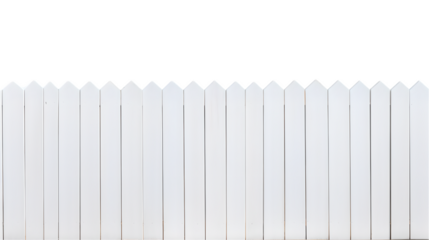 wooden white fence with white painted laths on transparent background (png)