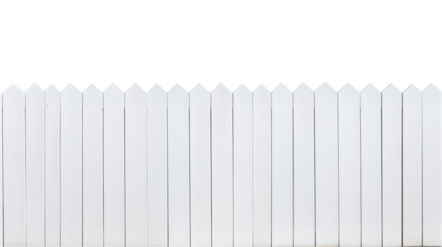wooden white fence with white painted laths on transparent background (png)