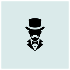 man wear tuxedo magician top hat mustache