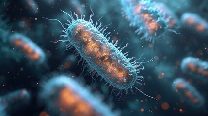 Bacteria colonies under a microscope. Generative AI - obrazy, fototapety, plakaty