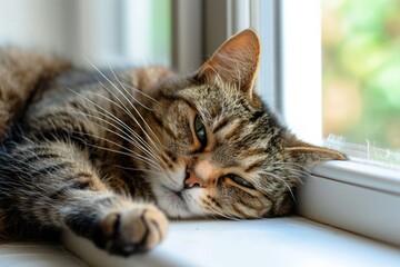 A cat taking a rest on a windowsill