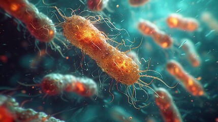 Bacteria colonies under a microscope. Generative AI - obrazy, fototapety, plakaty