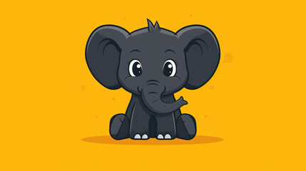Obraz premium cute black elephant on vibrant yellow background, logo style, t shirt prints, cards , business cards